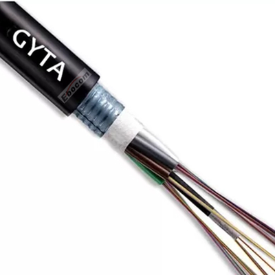 GYTA 24 코어 G652D 풀 튜브 강철 와이어 장갑 광섬유 케이블 검은 PE 재킷 야외 높은 견고성