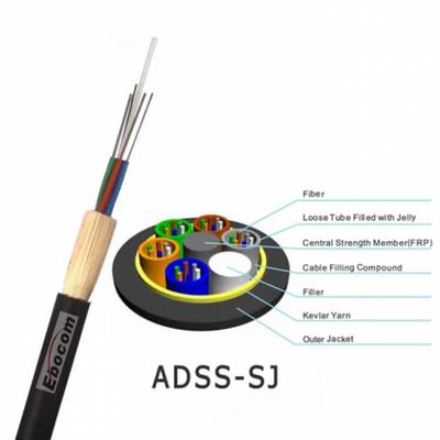 SJ ADSS 광섬유 케이블 싱글모드 G652D FRP 인장 부재 PE 자켓 신뢰할 수 있는 옥외 장거리 설치